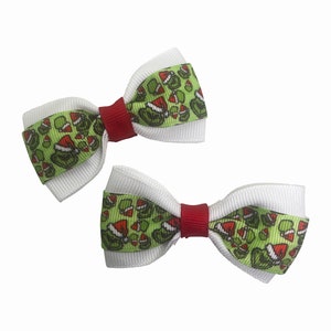 Grinch Holiday Christmas Pigtail Bow Set, Hair Bows for Girls, Little Girl Bows, Toddler Hair Bow