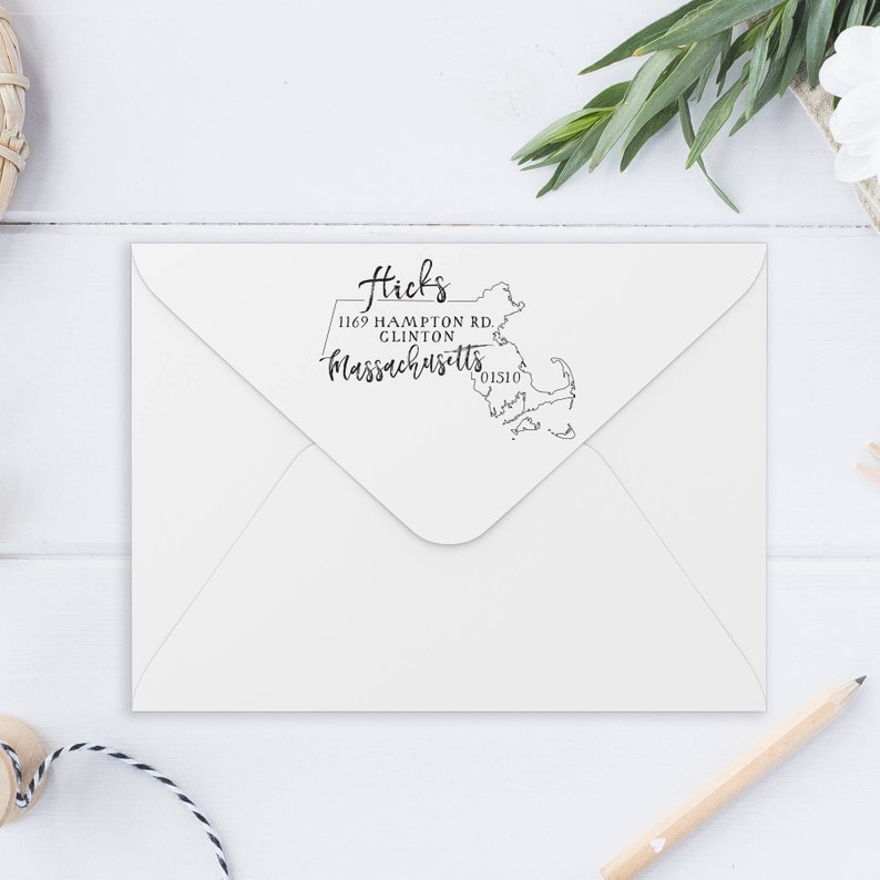 Massachusetts State Return Address Custom Stamp Modern Etsy