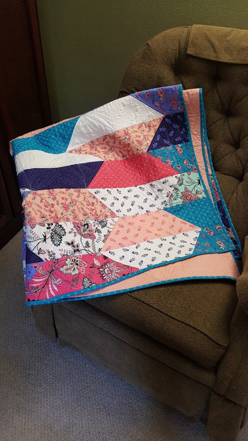 Lap Quilt Colorful Lap Quilt Quilted Lap Blanket Scrappy Etsy