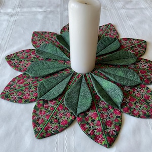 Christmas Candle Mat, Christmas Centerpiece, Holiday Centerpiece Mat, Embroidered Flower Candle Mat, Red and Green Candle Mat,Holiday Decor