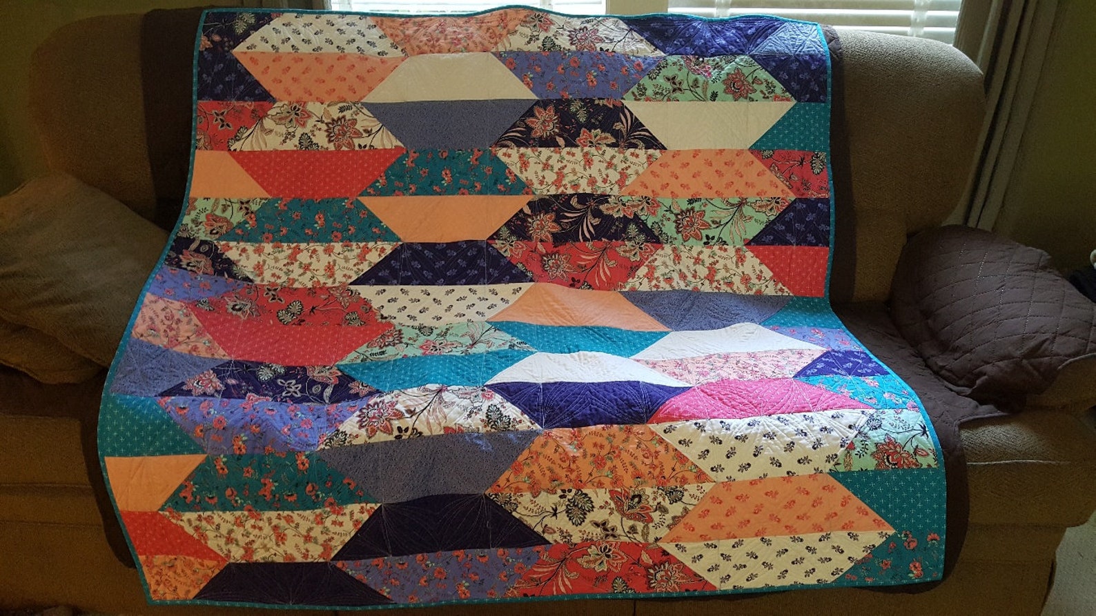 Lap Quilt Colorful Lap Quilt Quilted Lap Blanket Scrappy Etsy