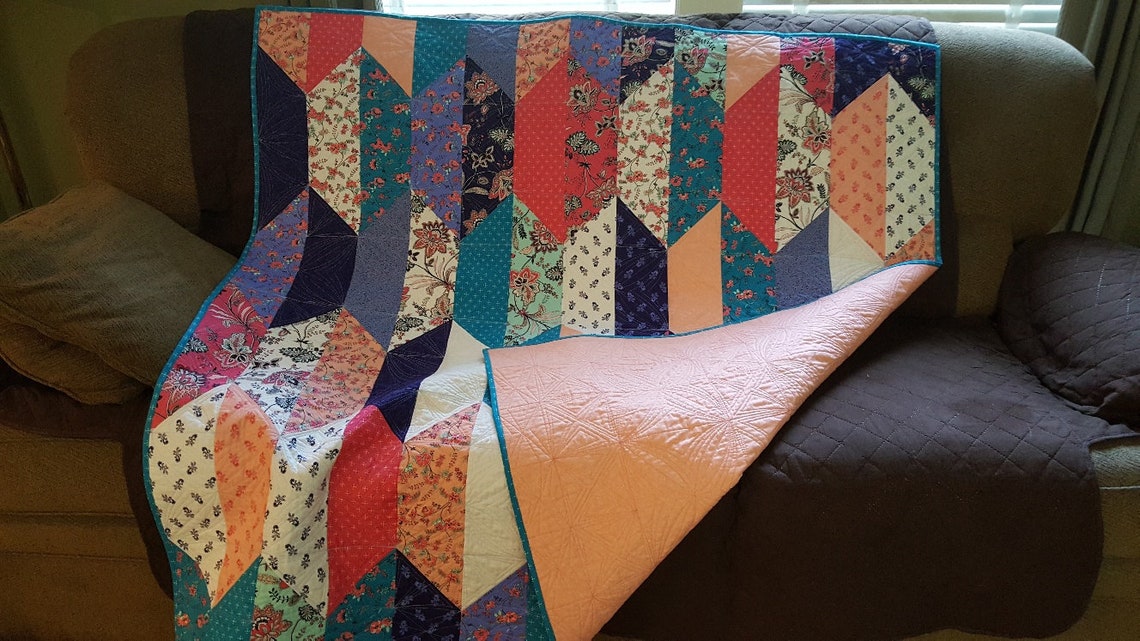 Lap Quilt Colorful Lap Quilt Quilted Lap Blanket Scrappy Etsy