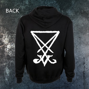 Sigil of Lucifer Zip Up Zipper Hoodie - Satanic Pentagram Punk Occult Gothic Satan Goat&#39;s Head Goat Skull Voodoo Metal evil of Mendes Wicca