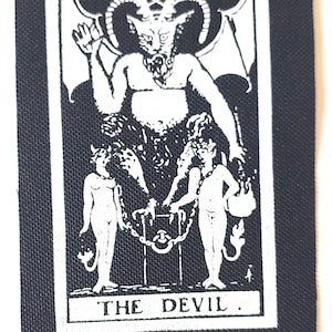 Devil Tarot Card Patch - Occult Pentagram Star Pentacle Gothic Witchcraft Spiritual Sacred Nature Symbol Book of Shadows Voodoo Memento Mori
