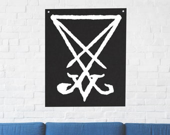 Sigil of Lucifer Wall Tapestry - Occult Gothic Evil Seal Satan Goat's Head Pentagram Satanic Goat Mendes Skull Voodoo Metal Devil Baphomet