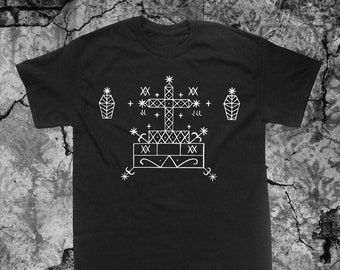 Baron Samedi Voodoo Veve Shirt - Occult Gothic Evil Satan Goat's Head Satanic Goat of Mendes Skull Metal Devil Cross Skeleton sigil wicca