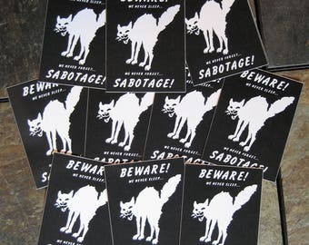 Lot of 10 4x3" Class War Sabotage Cat Vinyl Sticker (Waterproof) - Human Liberation Rights Anarchy Anti Government Political Punk Animal