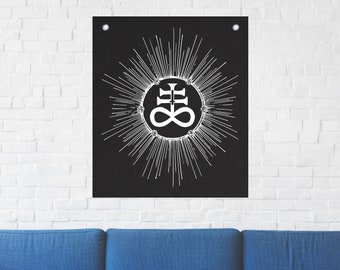 Leviathan Cross Wall Tapestry - Occult Gothic Evil Seal Satan Goat's Head Sigil of Lucifer Satanic Goat Mendes Skull Voodoo Metal Baphomet