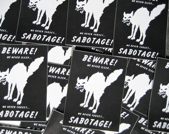 Lot of 50 4x3" Class War Sabotage Cat Vinyl Sticker (Waterproof) - Human Liberation Rights Anarchy Anti Government Political Punk Animal