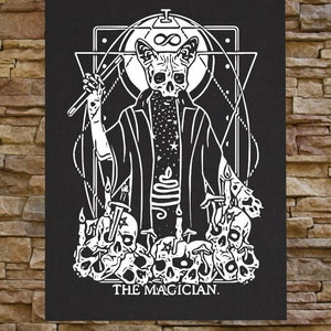 Magician Tarot Card Canvas Print / BACK Patch - Skull Occult Gothic Skeleton Medieval Wicca Witch Voodoo Sigil Memento Mori Remember Death