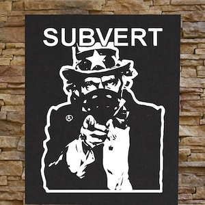 Antyrządowy wydruk na płótnie / naszywka z tyłu - Subvert Anarchy Anarcho Human Rights Liberation Anti Media Corporation Leftover Crack Subhumans