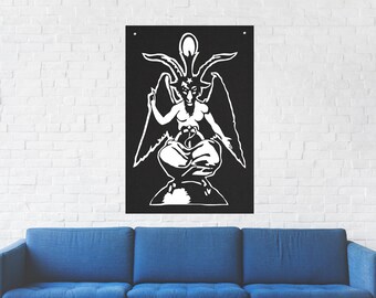 Baphomet Wall Tapestry - Occult Gothic Evil Seal Satan Goat's Head Pentagram Satanic Inverted Pentacle Goat Mendes Skull Voodoo Metal Devil