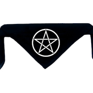 May include: A black triangular cloth with a white pentagram symbol in the center.