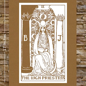 High Priestess Tarot Card Canvas Print / BACK Patch Skull Occult Gothic Skeleton Medieval Magic Pentacle Wicca Witch Voodoo Memento Mori Tan & White