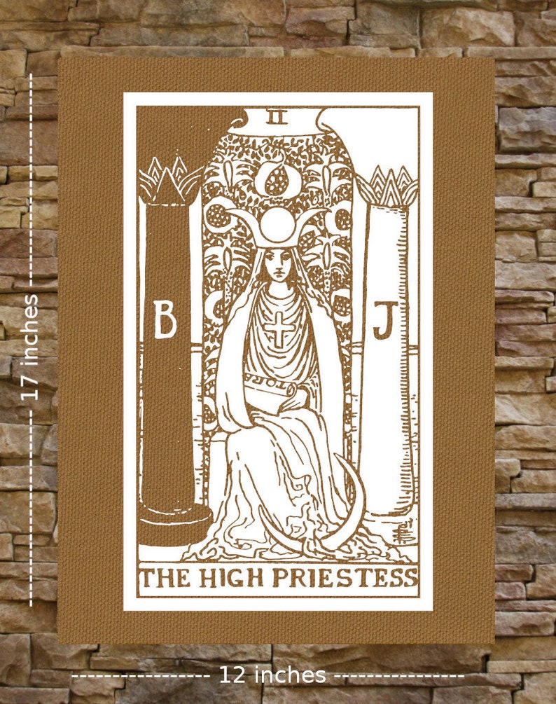 High Priestess Tarot Card Canvas Print / BACK Patch Skull Occult Gothic Skeleton Medieval Magic Pentacle Wicca Witch Voodoo Memento Mori Tan & White