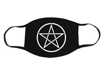 Pentacle Cotton Face Mask - Pentagram Occult Gothic Voodoo Goth Metal Skeleton Skull Witchcraft Star Inverted Cross Grunge Symbol Nature