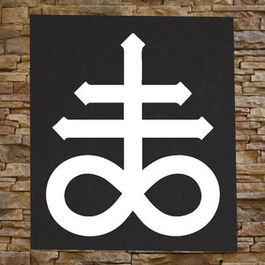 May include: A white symbol on a black background. The symbol is a cross with an infinity symbol at the bottom.