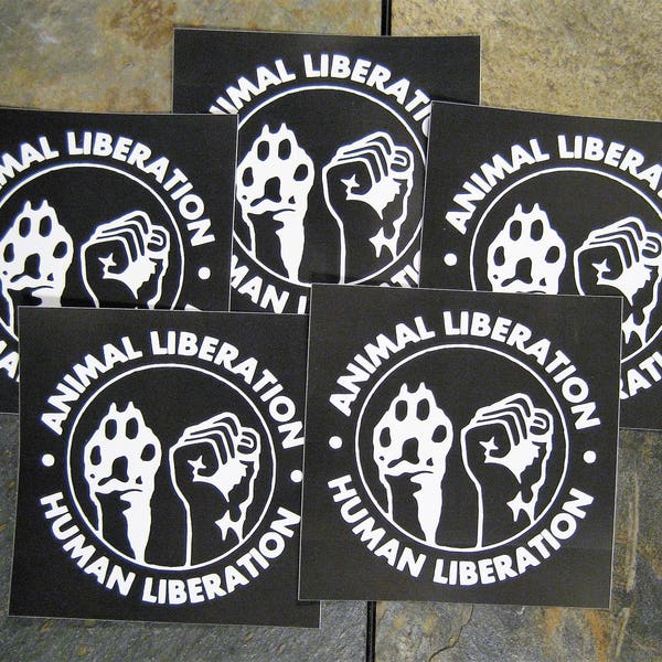 Lot of 5 4x4" Human & Animal Liberation Vinyl Sticker (Waterproof) - ALF Front Welfare Rights Anarcho Anarchy Vegan Vegetarian Earth First