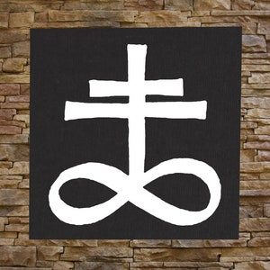 May include: A white symbol on a black background. The symbol is a cross with an infinity symbol at the bottom.