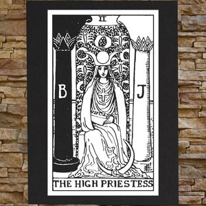 High Priestess Tarot Card Canvas Print / BACK Patch Skull Occult Gothic Skeleton Medieval Magic Pentacle Wicca Witch Voodoo Memento Mori Black & White