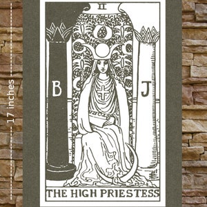 High Priestess Tarot Card Canvas Print / BACK Patch Skull Occult Gothic Skeleton Medieval Magic Pentacle Wicca Witch Voodoo Memento Mori Olive Drab & White