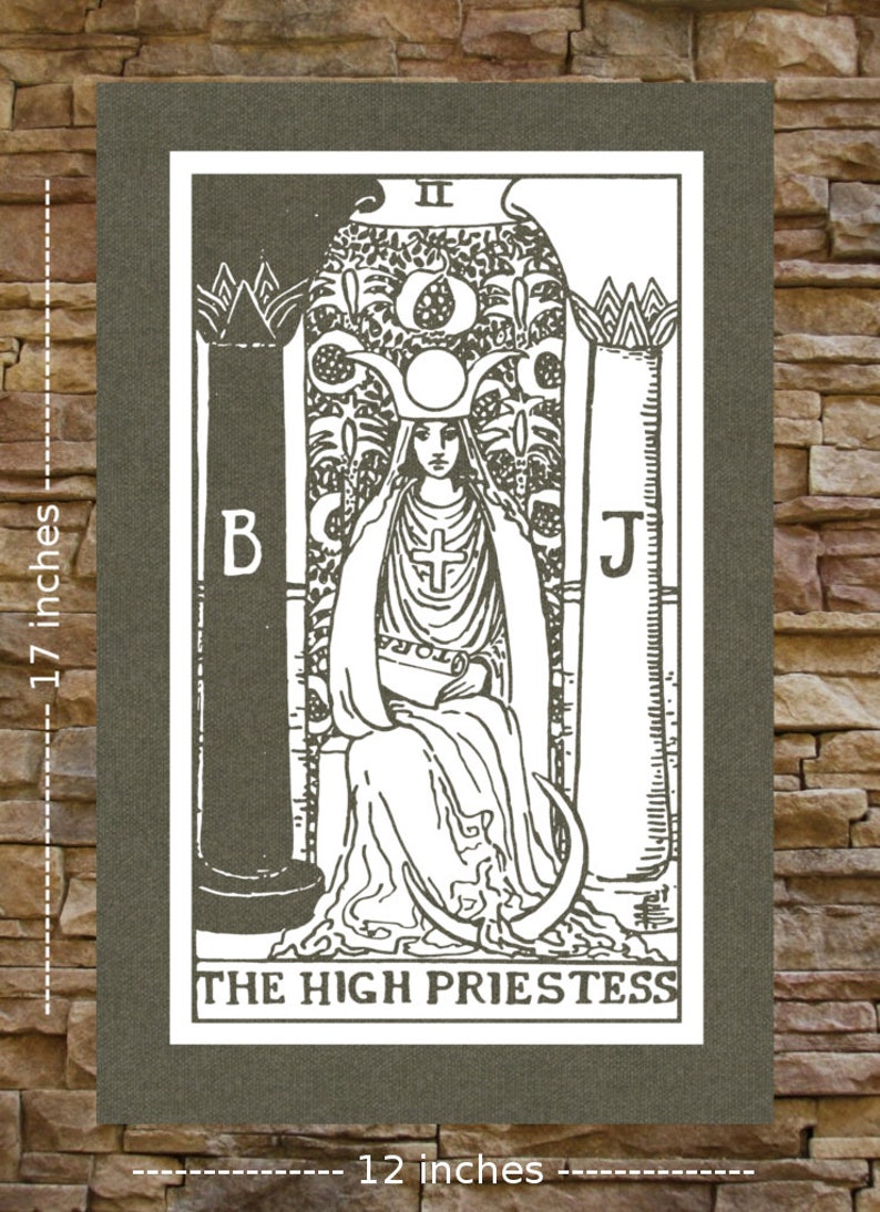 High Priestess Tarot Card Canvas Print / BACK Patch Skull Occult Gothic Skeleton Medieval Magic Pentacle Wicca Witch Voodoo Memento Mori Olive Drab & White