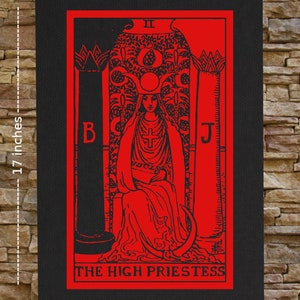 High Priestess Tarot Card Canvas Print / BACK Patch Skull Occult Gothic Skeleton Medieval Magic Pentacle Wicca Witch Voodoo Memento Mori Black & Red