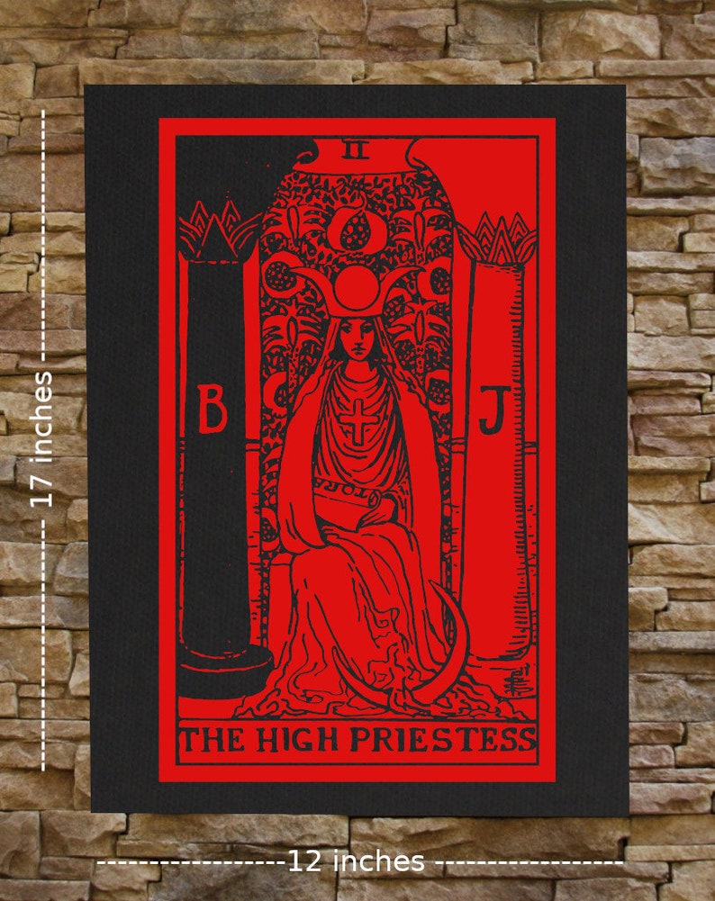High Priestess Tarot Card Canvas Print / BACK Patch Skull Occult Gothic Skeleton Medieval Magic Pentacle Wicca Witch Voodoo Memento Mori Black & Red