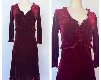 Red Velvet Gothic Style Ruffle Dress Small