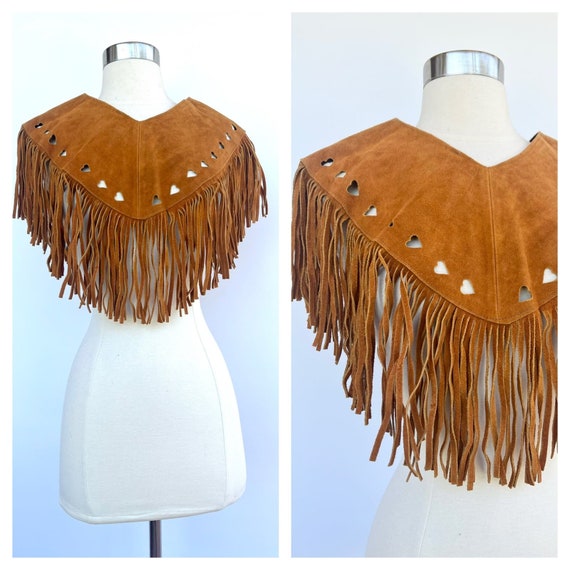 Brown Suede Fringe Vest Shawl one size fits all - image 1