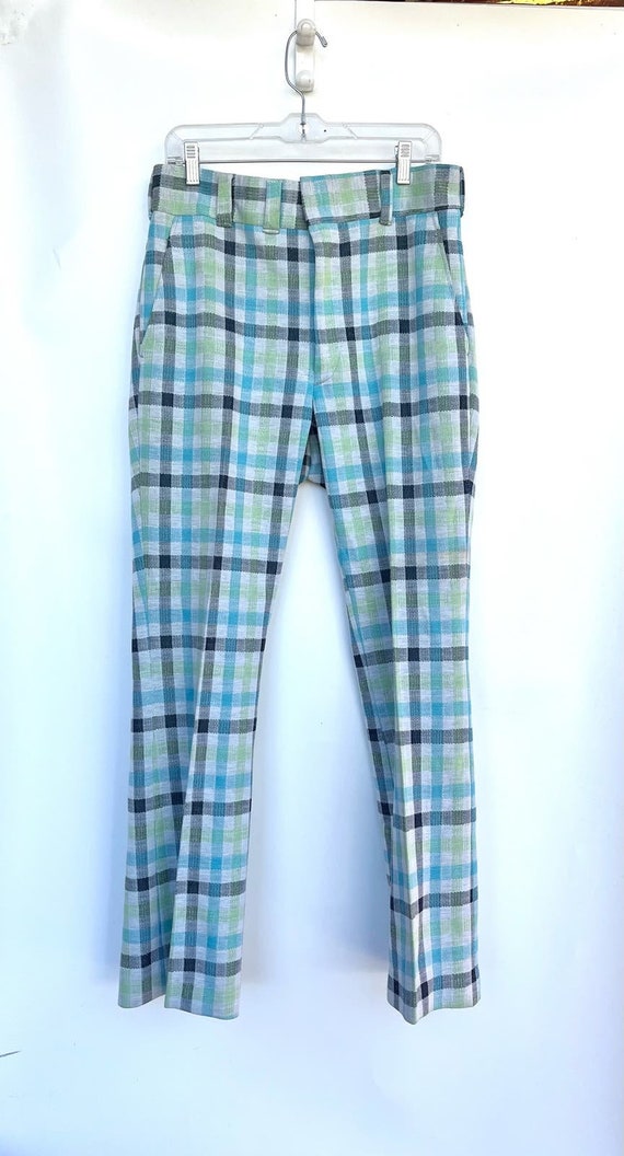 1960s Blue Plaid Grandpa Pants Trousers Large - image 4