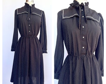 1980s Pinstripe Sailor Secretary Dress Small