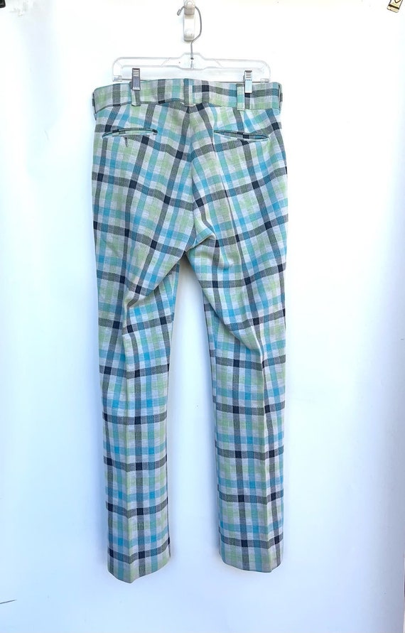 1960s Blue Plaid Grandpa Pants Trousers Large - image 5