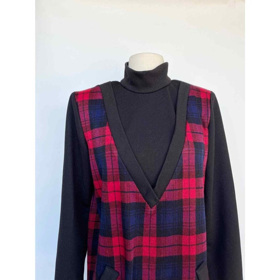 Vintage 1980s Mod Beatnik Style Plaid Dress / Lar… - image 3