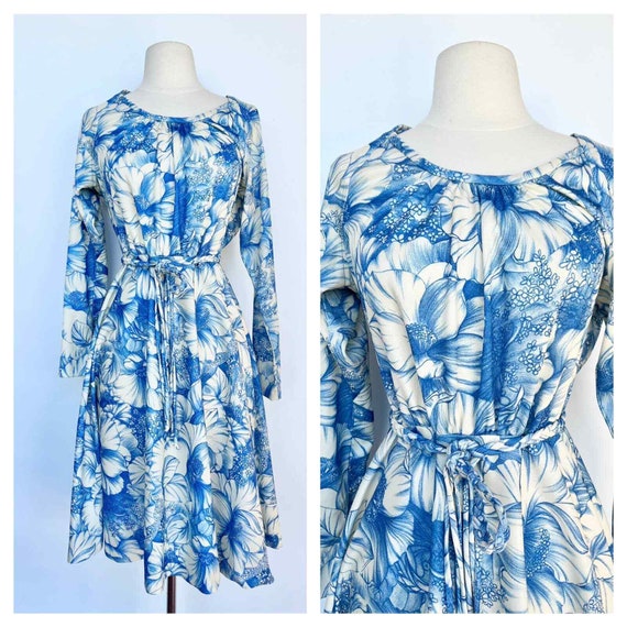 1960s B Cohen Gold Hearts & Blue Floral Print Organza Dress main image 0