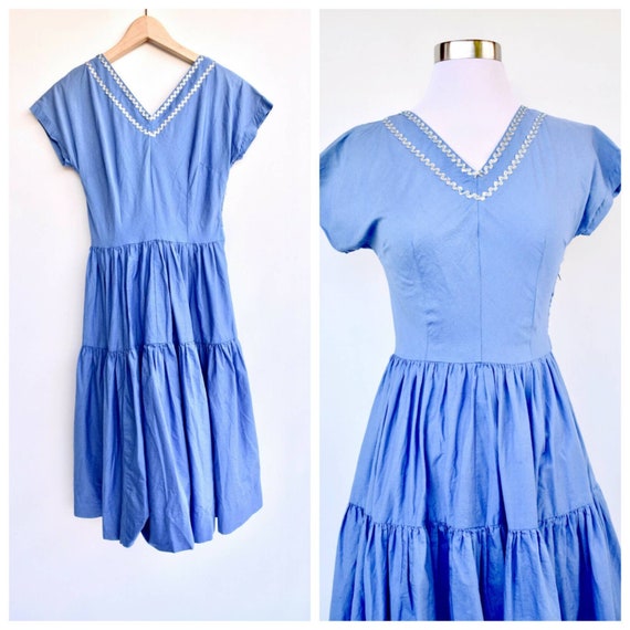 1950s Southwest Blue Dress / XS