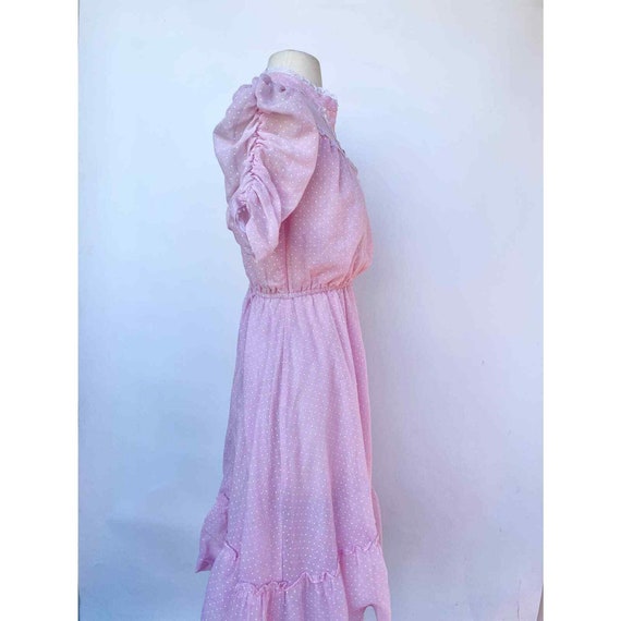 1970s Swiss Dot Victorian Style Pink Dress XS/S - image 5