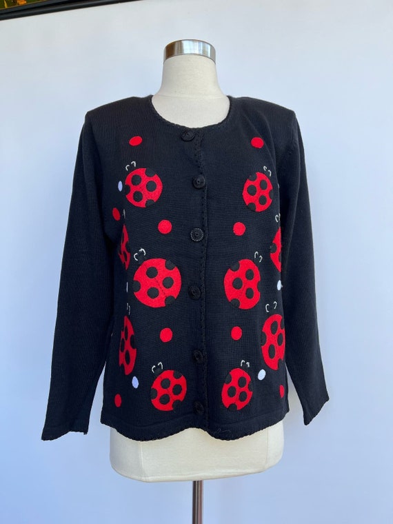 Vintage Lady Bugs Cardigan L to XL Deadstock - image 2