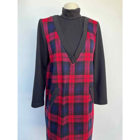 Vintage 1980s Mod Beatnik Style Plaid Dress / Lar… - image 2