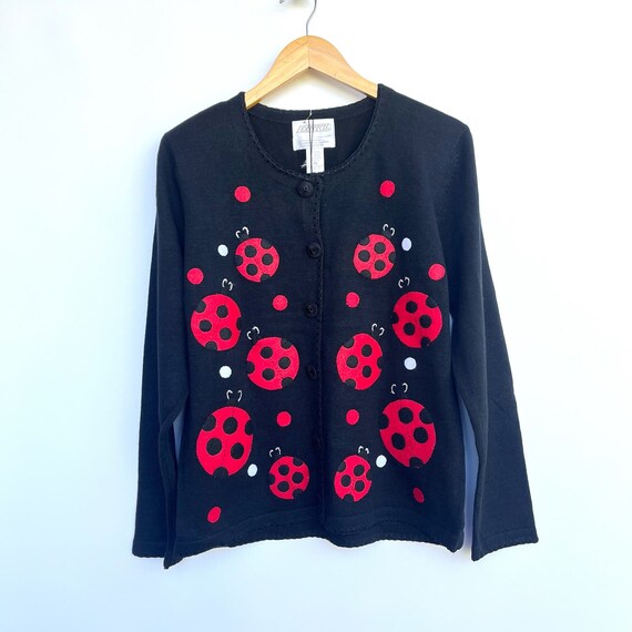 Vintage Lady Bugs Cardigan L to XL Deadstock - image 1