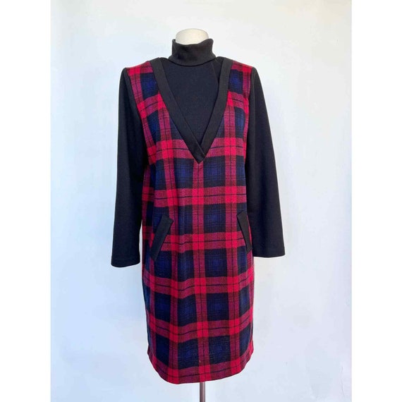 Vintage 1980s Mod Beatnik Style Plaid Dress / Lar… - image 5