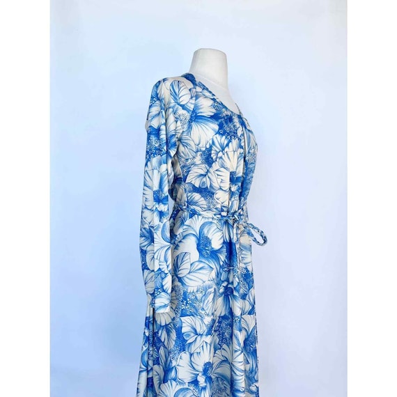 1970s Blue Floral Boho Dress Medium - Gem