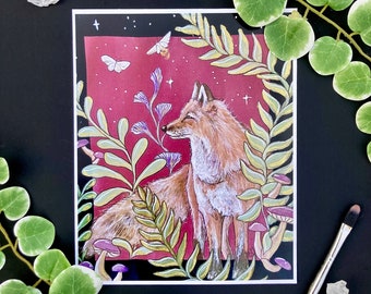 Cottagecore Fuchs Kunstdruck, Fuchs Wandkunst
