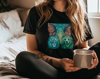 Camiseta unisex Elephant Art, camisa de elefante única, camisa para amantes de los animales, camisa amante del arte, camiseta de elefante colorida, camisa de surrealismo