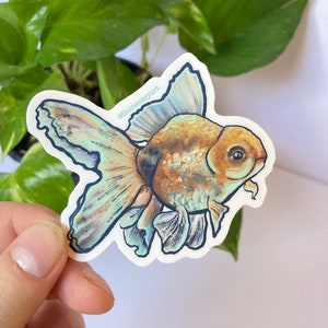 Goldfish waterproof sticker, vinyl goldfish sticker, goldfish laptop decal, cottagecore fish sticker