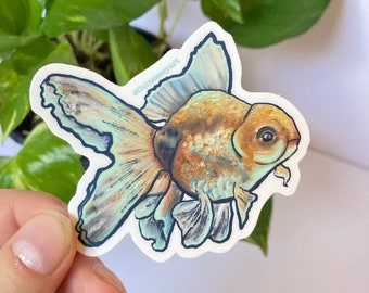 Goldfish waterproof sticker, vinyl goldfish sticker, goldfish laptop decal, cottagecore fish sticker