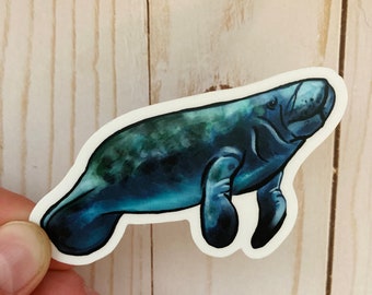 Manatee wasserdichter Aufkleber, Vinyl-Seekuhaufkleber, Laptop Aufkleber, Wasserflasche Aufkleber, Seekuhkunst, Ozeantieraufkleber, niedliche Seekuhkunst