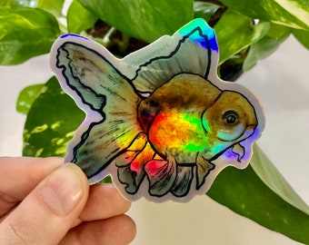 Holographic Goldfish waterproof sticker, vinyl goldfish sticker, holographic goldfish laptop decal, cottagecore fish sticker