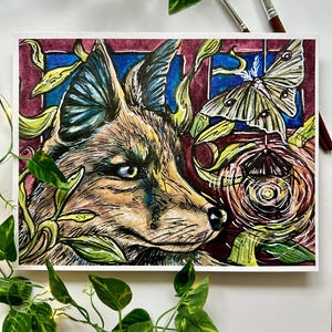Cottagecore Fox Art Print, Fox wall art, fairycore wall decor, woodland nursery decor