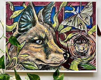 Cottagecore Fuchs Kunstdruck, Fuchs Wandbild, fairycore Wanddeko, Waldlandschaft, Kinderzimmerdeko